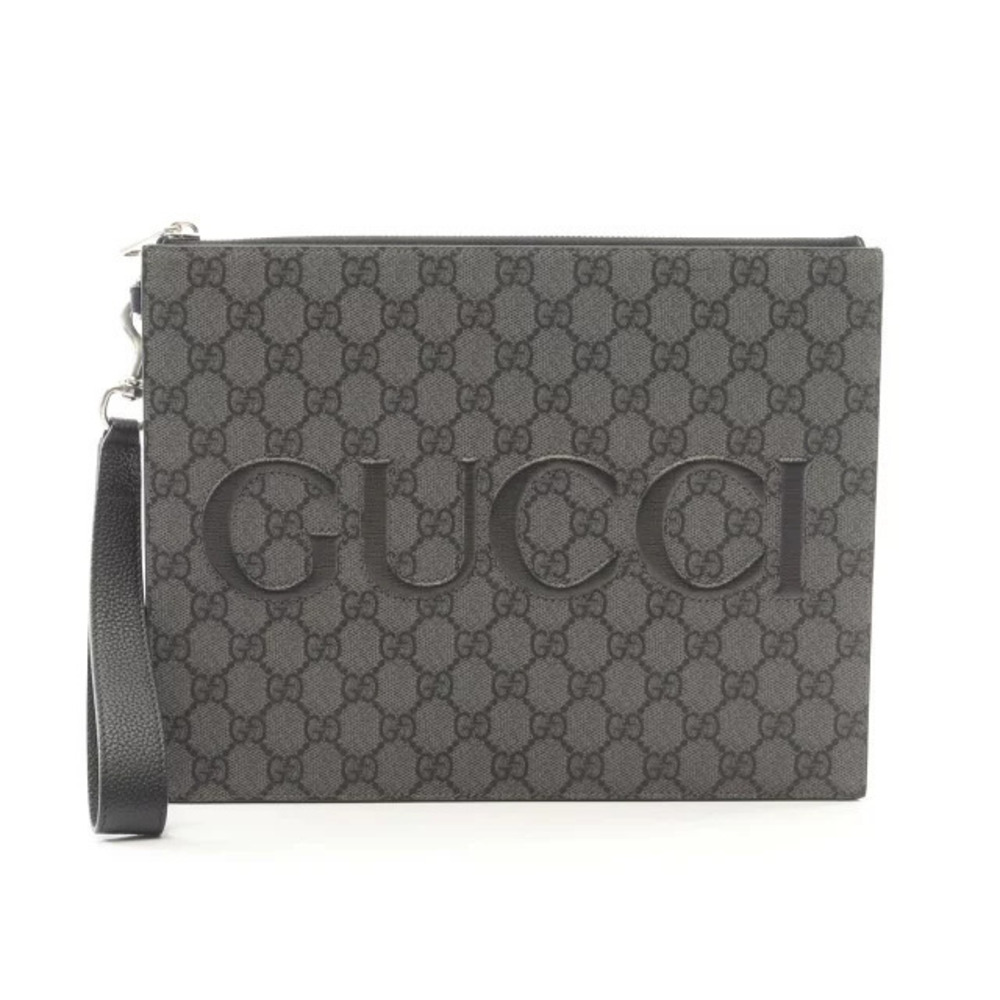 Gucci GG Supreme Shoulder Bag Canvas Leather Gray Black